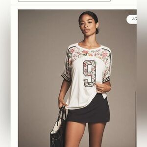 NET Anthropologie Daily Practice Floral Number Print Women's Tee Jersey
